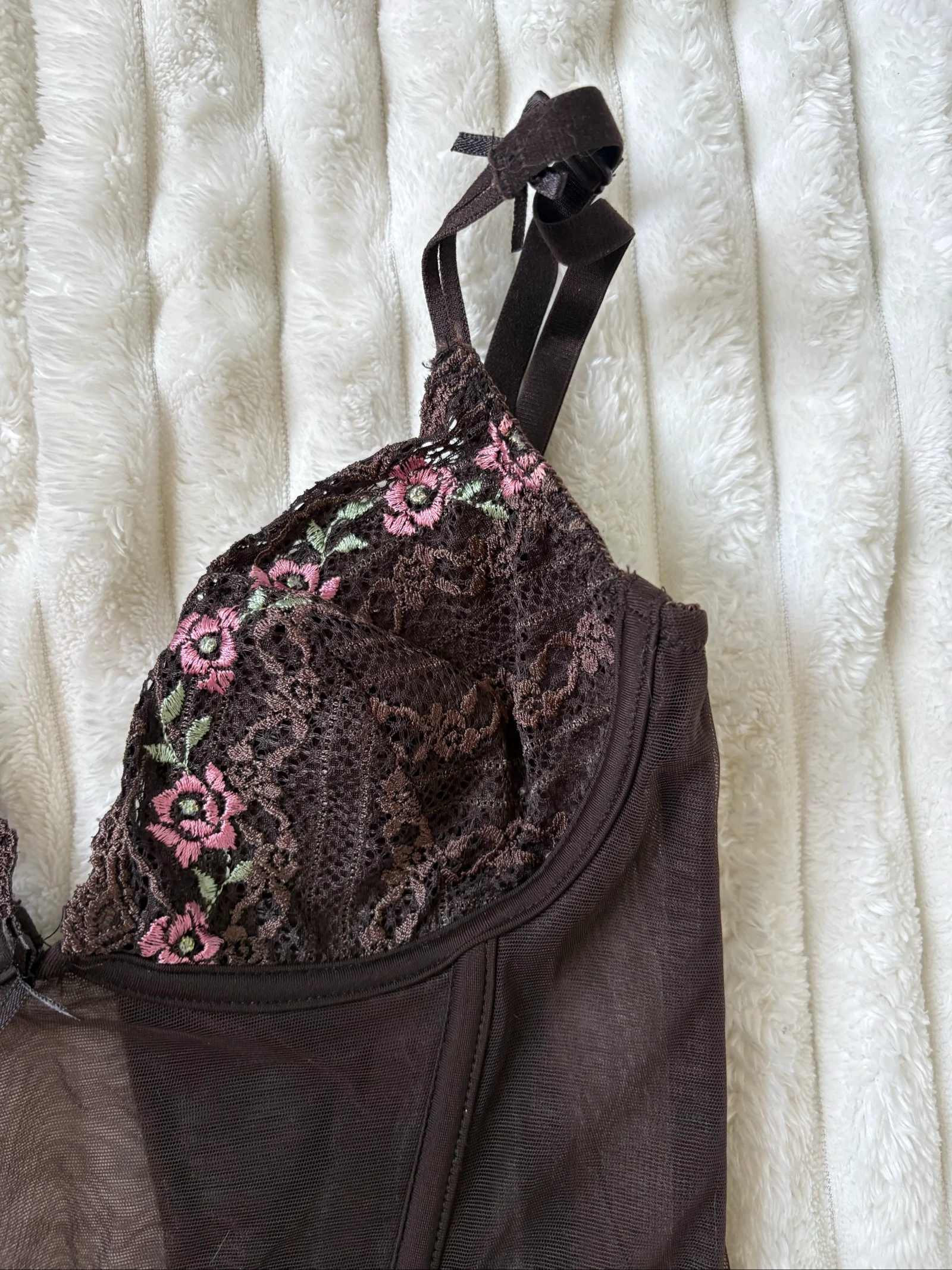 Bustier guêpière con portejarretes para mujer, estilo vintage con bordado de flores – photo 7
